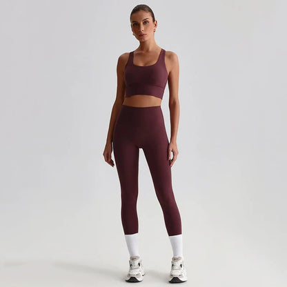 Naked Feel Yoga Set Women Fitness Sportswear 2 Piece Strappy Sports Bra High Waist Gym Leggings Workout Outfit Active Wear