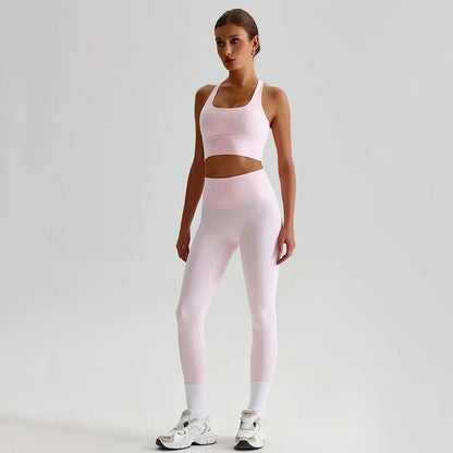 Naked Feel Yoga Set Women Fitness Sportswear 2 Piece Strappy Sports Bra High Waist Gym Leggings Workout Outfit Active Wear